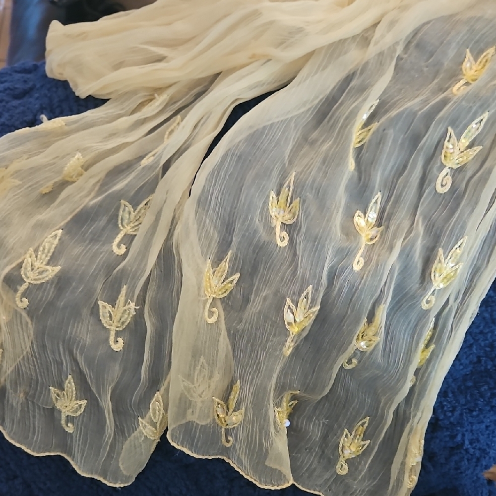 Cream and Gold Embroidered Scarf Size 54 In